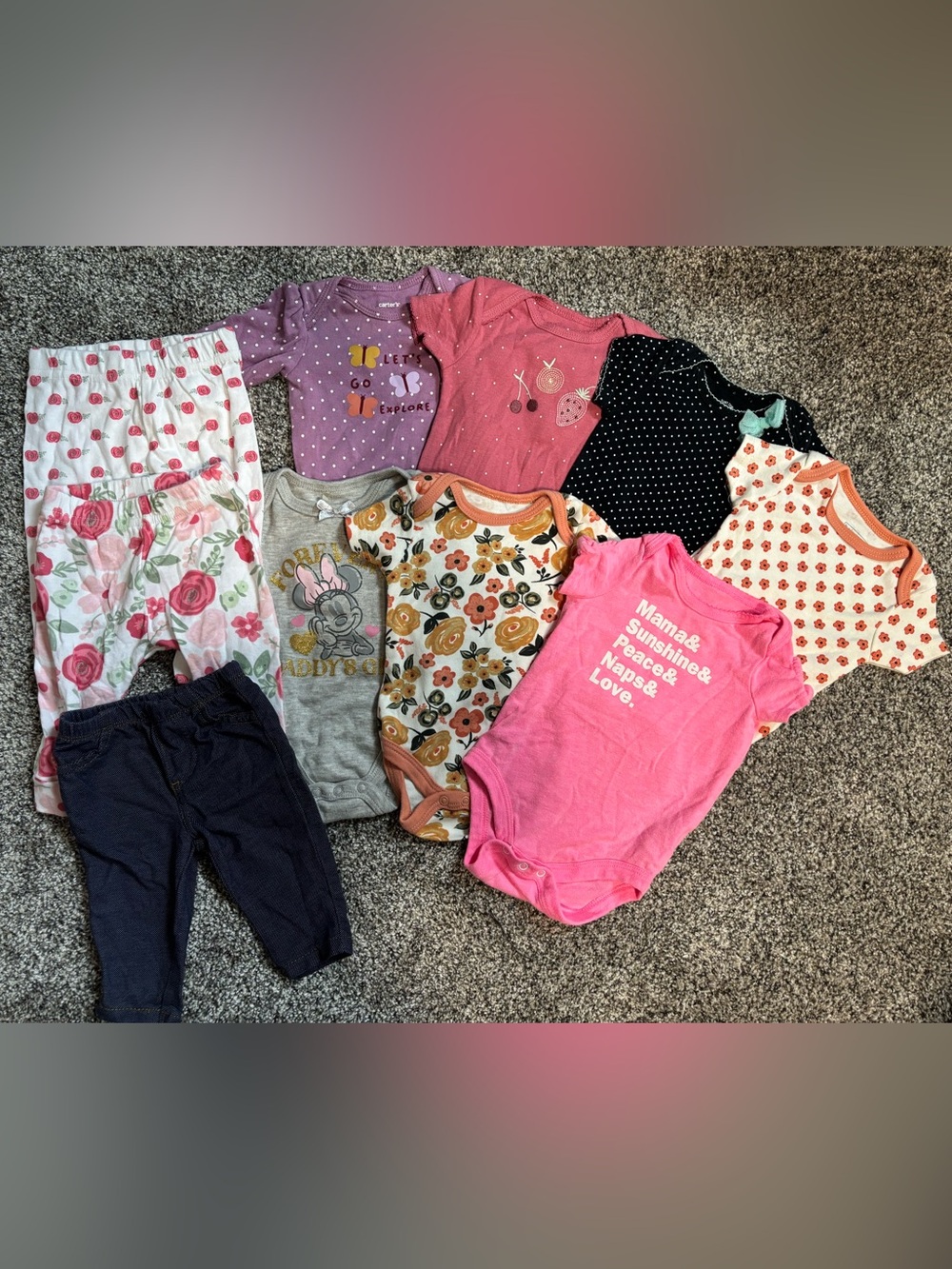 Girls Mixed Onesie & Pant Set - Floral, Pink, Purple